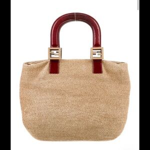 Fendi Mamma Baguette Raffia Straw Handbag